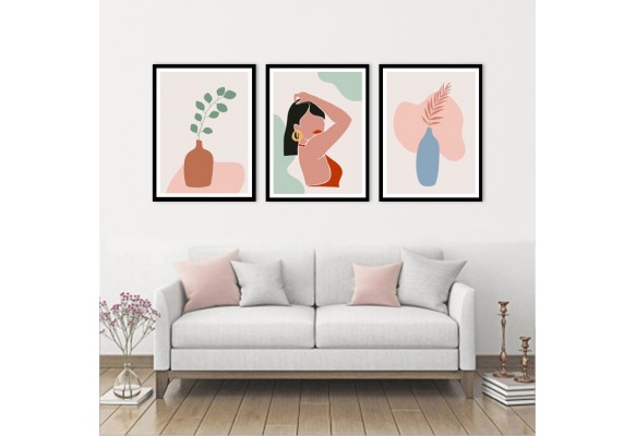 ÇERÇEVELİ ÜÇLÜ ABSTRACT TABLO SETİ